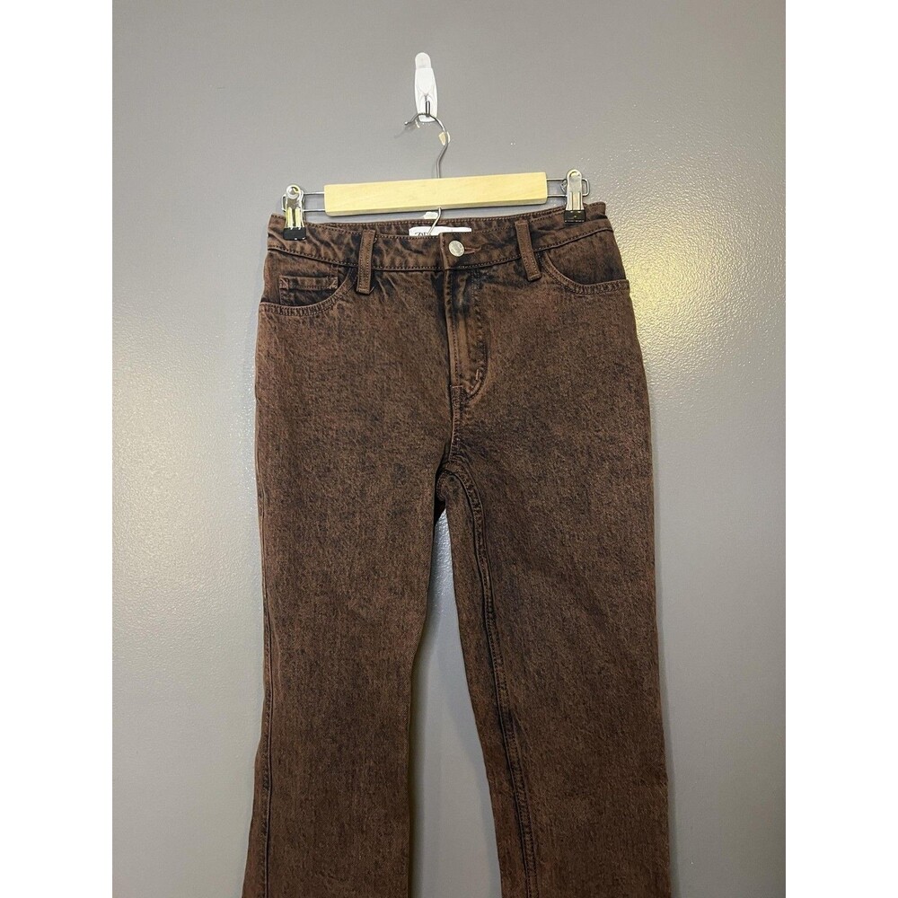 Zara Jeans Womens 2 Brown Acid Wash Straight Regular Fit Stretch Denim